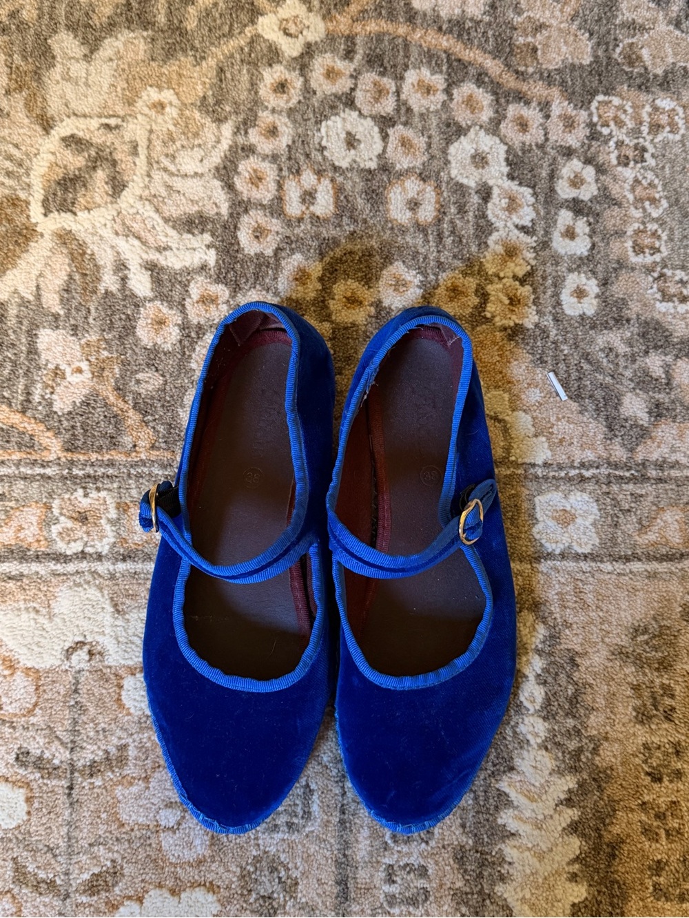 Flabelus Blue Velvet Mary Jane Shoes